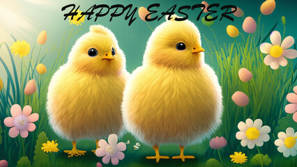  4K Easter postcard with Easter chick and happy Easter wishes