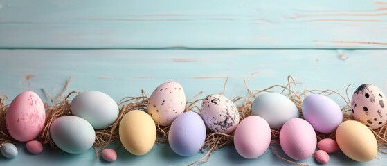 colorful easter eggs isolated on blue wooden background