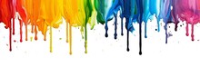 Colorful Paint Dripping Isolated On White. Rainbow Colored Paint Dripping On White Background.