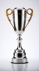 Silver champion trophy isolated on a white background.