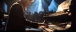 jazz pianist concert. Musician playing piano. Male pianist hands on piano keyboard