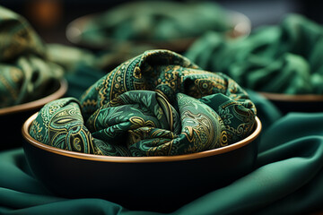 Poster - Bandanas - Rich range and green abstract shapes in a rounded form.