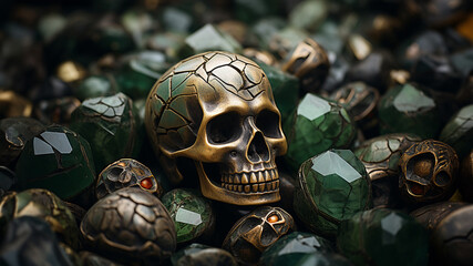 Poster - skull - Rich range and green abstract shapes in a rounded form.