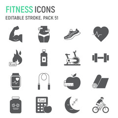  Fitness glyph icon set, sport collection, vector graphics, logo illustrations, healthy lifestyle vector icons, weight loss signs, solid pictograms, editable stroke
