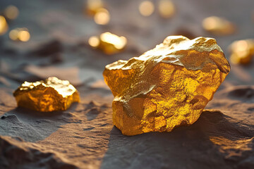 Close-up of a large gold nugget.from the mine. Natural mineral