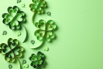 Sticker - Four leaf clover paper cut on green background. St Patrick's Day greeting card design.