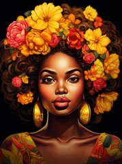 Wall Mural - African American women with colorful flower crowns. Generative AI