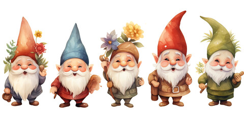 Wall Mural - Water Sticker set of cute gnome 