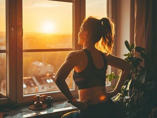 Poster - Young woman plan to workout in morning. New year resolution new start.