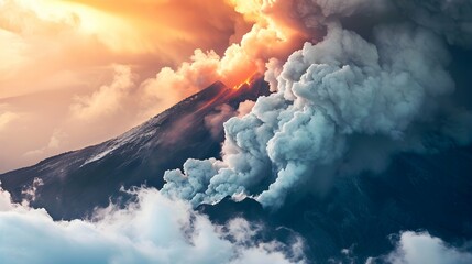 Canvas Print - captivating image of a mountain enveloped in billowing smoke.