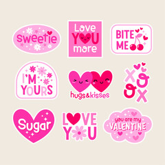 Wall Mural - Set of cute stickers and badges design for valentine’s day.