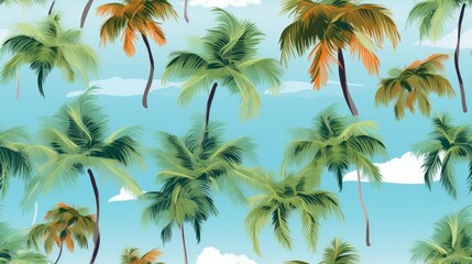 Palm trees, coconut trees and a vivid, multicolored sky game art, seamless for background