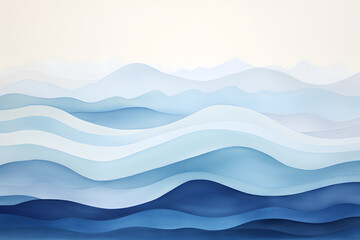  Light blue watercolor waves mountains on white background
