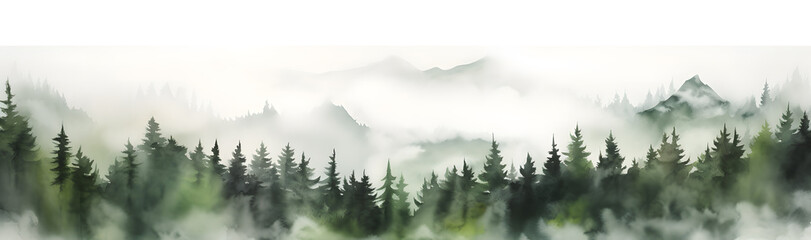 Wall Mural - Watercolour forest mountains landscape background