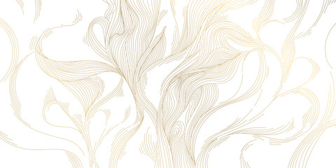 Wall Mural - Vector line pattern background, abstract wave luxury golden art, curve design, line illustration, japanese graphic style.