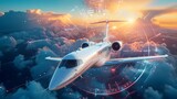 Fototapeta  - Sky Symphony Futuristic Jet Soars Amidst Abstract Radar Signals in High-Tech Aviation Dance