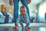 Parents help baby learn to walk