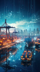 Wall Mural - Busy Shipping Port with Containers Ships and Ongoing Global Supply Chain Operations