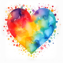 Watercolor Rainbow Heart Isolated On White