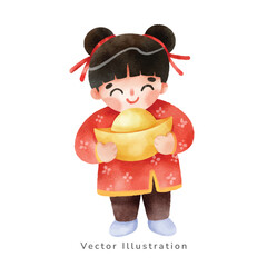 Wall Mural - Cute Asian children for Chinese new year.