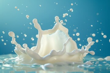 Wall Mural - Milk splash isolated on blue background