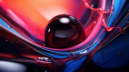 Poster - Drops oil different colors, splashes of water paint on dark background, macro. Oil refining industry, engine oil. 3d render