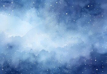 watercolor blue sky color background with clouds and sparkling. galaxy, universe, blue watercolor ba