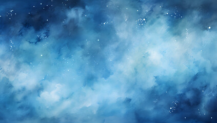 watercolor blue sky color background with clouds and sparkling. galaxy, universe, blue watercolor ba