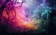 Colorful smoke, In a mystical forest, envision trees exhaling vibrant trails of abstract smoke that dance with the wind.