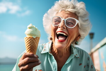 Wall Mural - Senior Lady's Ice Cream Delight