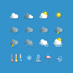 16 simple daytime weather icons with a gradient color style
