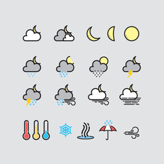 16 simple night colored weather icons in outline style