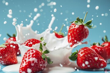 Canvas Print - Strawberries with milk splash