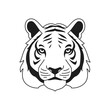 Y2k tiger head wild predator striped animal portrait monochrome line retro groovy icon vector