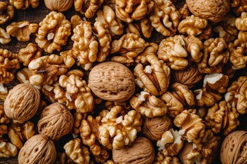 Wall Mural - Walnuts background, top view