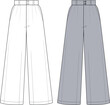 Ladies Formal Palazzo Pant Flat Drawing Illustrator Technical Vector. Wide Leg Formal Trousers. Pants palazzo technical fashion illustration with extended normal waist, high rise, full length drawing.