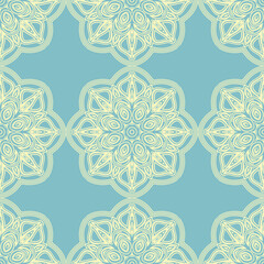 Wall Mural - Seamless pattern, repeating lace texture for textile fabric print. Background with geometric and floral elements. Vector