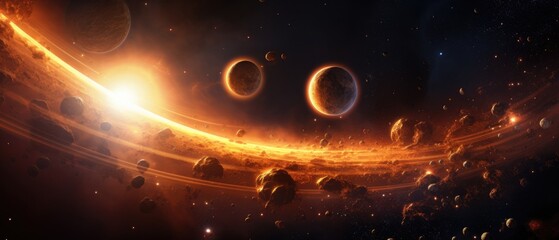 Canvas Print - An image of a space scene with planets and stars. Generative AI.