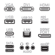 Outline Hardware Interface Icons Sign Symbol Set