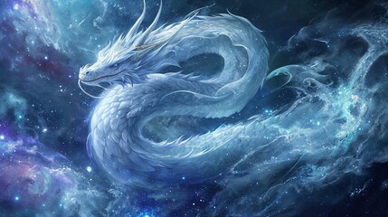 Wall Mural - Galactic White dragon generated by AI