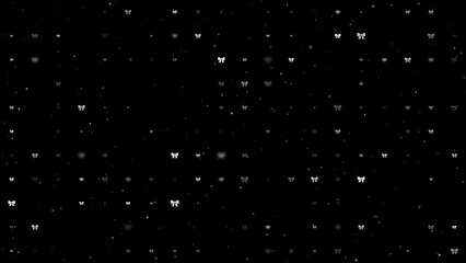 Poster - Template animation of evenly spaced bow symbols of different sizes and opacity. Animation of transparency and size. Seamless looped 4k animation on black background with stars