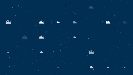 Poster - Template animation of evenly spaced electric plane symbols of different sizes and opacity. Animation of transparency and size. Seamless looped 4k animation on dark blue background with stars