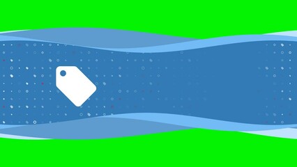 Poster - Animation of blue banner waves movement with white discount label symbol on the left. On the background there are small white shapes. Seamless looped 4k animation on chroma key background