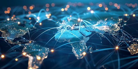 Wall Mural - abstract world map, concept of global network and connectivity, international data transfer and cybe