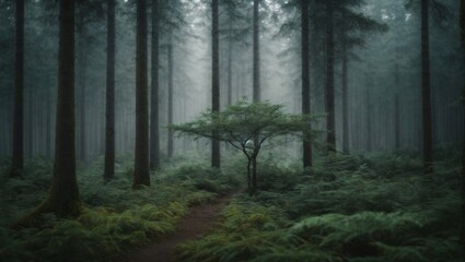  dark gloomy forest, landscape, fog