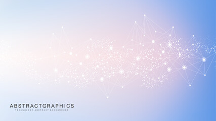 Fototapete - geometric abstract background with connected line and dots. structure molecule and communication. bi