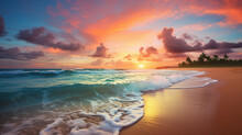Sunset Beach Panorama A Panoramic Background Of A Beach At Sunset, Suitable For Travel Agency Websites, Relaxation Apps, Or Picturesque Wall Murals