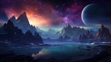 Galaxy-Themed Fantasy Landscape A Fantasy Landscape Infused With Elements Of A Galaxy, Ideal For Imaginative Story Settings, Game Environments, Or Creative Art Projects