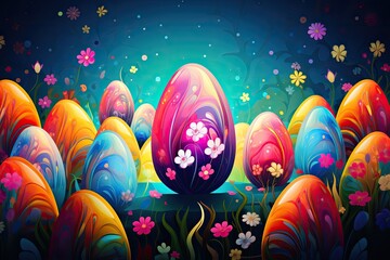 Wall Mural - colorful easter eggs holiday spring design illustration