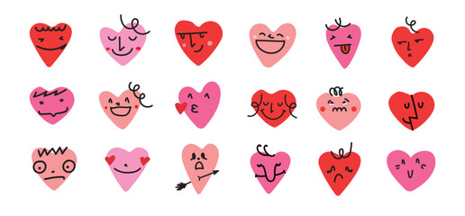 Wall Mural - Groovy lovely hearts stickers. Love concept. Happy Valentines day. Funky happy heart character in trendy retro 60s 70s cartoon style. Vector illustration in bright colors.
